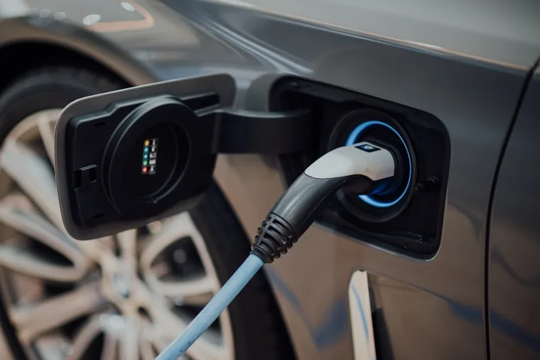 Charging cable plugged into an electric vehicle