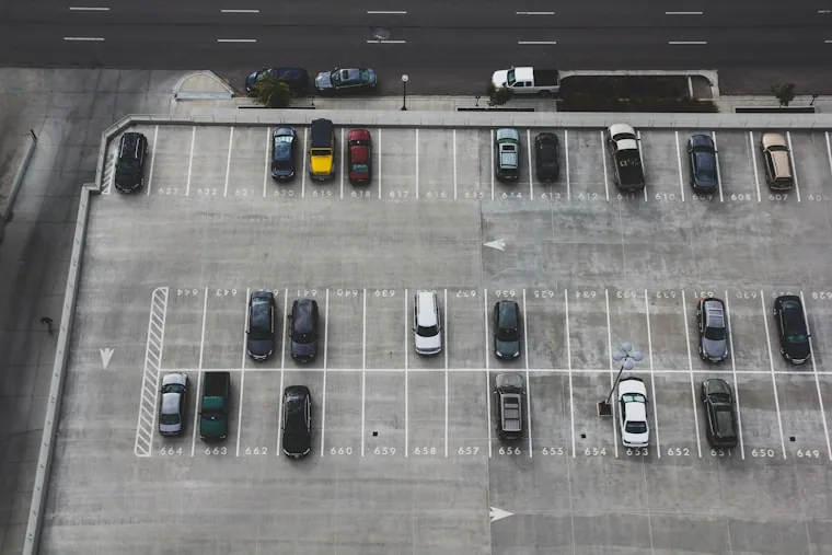 Aerial view of a full commercial parking lot