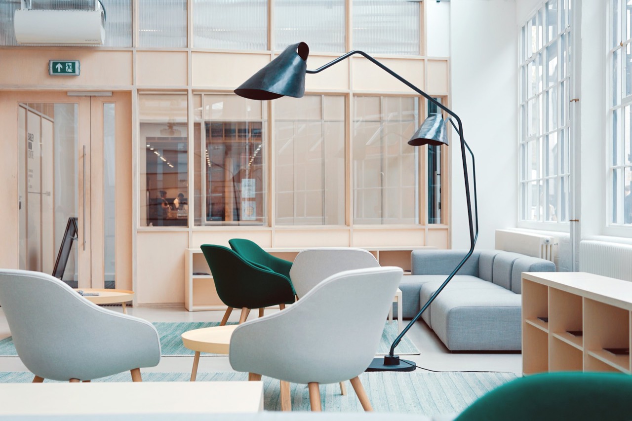 Bright, freshly cleaned modern commercial lounge with natural light